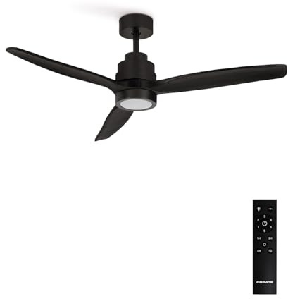 CREATE/ WINDSTYLANCE NATURAL WOOD S/Ventilador de techo con luz negro con mando / 40W, Silencioso, Ø112 cm, 6 velocidades, temporizador, función verano-invierno, doble altura