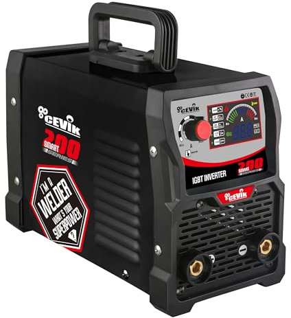 CEVIK PRO CE-SMART200 - Soldador Inverter MMA con Máscara de Soldadura y Portaelectrodo-200A 40% 230V -Electrodos hasta 5mm - Display LED - Conectable a Generador - Máquina Soldar Profesional Portátil