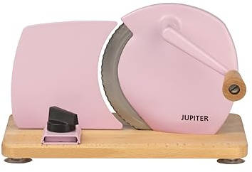 Jupiter Küchenmaschine manueller Allesschneider mit Kurbel und Holzplatte (hellrosa)