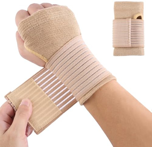 Breathable Wrist Support Brace Splint，2 Pack Elastic Wrist Support with Strap Relieves Wrist Pain, Tendonitis, Sports Use for Men and Women, Right & Left Palm Support（Beige）