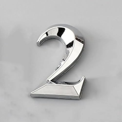 Numéros maison autocollants 2 pouces (5 cm) modernes, numéro porte argenté en ABS, plaque d'adresse pour boîte aux lettres, pour décoration murale d'hôtel, jardin, bureau, rue, chambre(2)