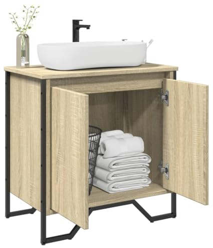 Meuble de salle de bain en chêne 60 x 35 x 60 cm – Armoire de rangement élégante en panneaux de particules pour salle de bain, chambre à coucher, bureau avec étagères, solution moderne