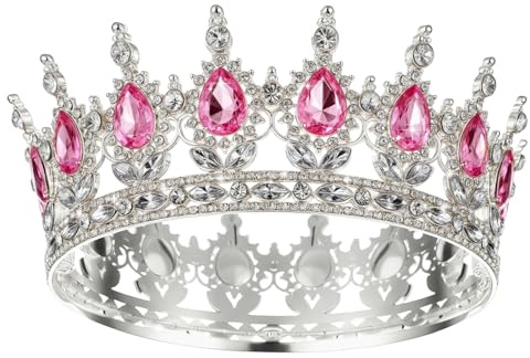 1 Stück Krone Damen Prinzessin Prinzessin Tiara Kristall Krone Damen Vintage Tiara Krones für Frauen Glitzernde Braut Diadem Haarschmuck für Brautkrones,Hochzeit,Abschlussball,Festzug Geburtstag-Rosa