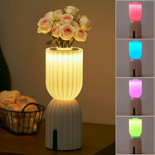 DILUMEN Akku Tischlampe kabellos,2700K+RGB Nachttischlampe,IP54 Beige | Nachttischlampe Wiederaufladbar mit USB-C,2700K & RGB Dimmbar, Tischleuchte für Nachttisch,Wohnzimmer,Balkon,Garten,Terrasse