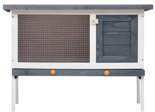 Vopese Hochwertiger Holz-Kaninchenstall mit Drahtgitter, 90x45x65 cm, grau/weiß - Für innen und außen geeignet Model170828