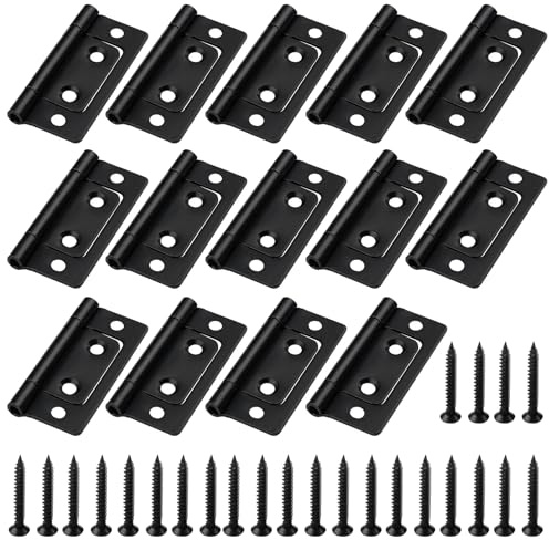 14 Pack Flush Hinges, Bifold Door Hinge 2 Inch Silent Flush Hinges No Mortise Ball Bearing Hinge with 56 Screws for Door, Windows, Closet, Drawer (Black)
