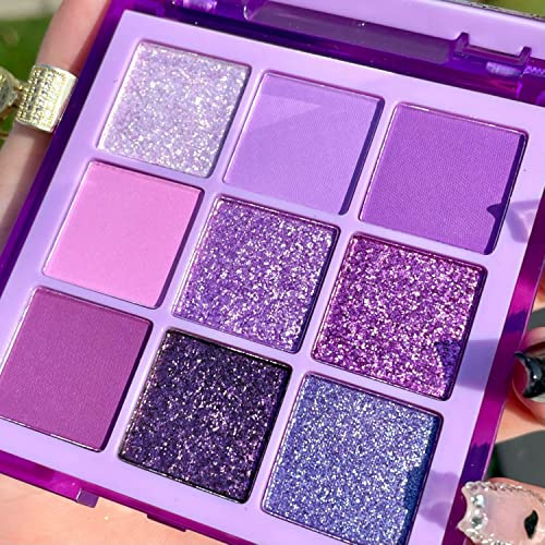 Palette di ombretti, 9 colori, viola opaco, brillante, impermeabile, a lunga durata, ombre sfumabili per adolescenti e principianti