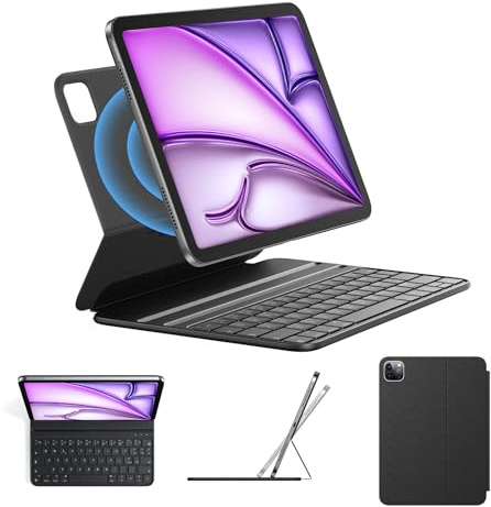 pankeybd Funda para teclado para iPad Air 11 M3 2025 / M2 2024, Air 4ª y 5ª generación y iPad Pro 11 1°-4ª Gen. (2018-2022) Tapa Inteligente, Ultra Delgada con conectividad magnética, Negro