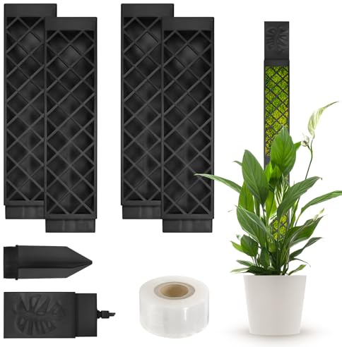CAIXIANGYU 4 Piezas tutores para Plantas Varillas de Musgo Trepadoras, Soporte para Monstera y Pothos con Púas de Tierra y Ataduras (Negro)