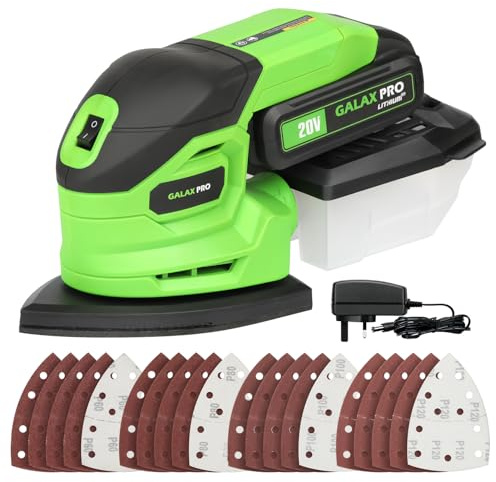 GALAX PRO Cordless Sander,2.0A Battery,12000 RPM Powerful Speed Detail Sanders with 20Pcs Sandpapers, Electric Mouse Sander for Tight Spaces Sanding in Home Decoration with Dust Box