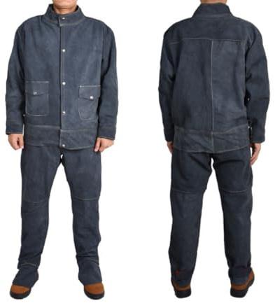 Large Flame-Resistant Heavy Duty Leather Welding Jacket Tools Vest Pants,Dark blue,L