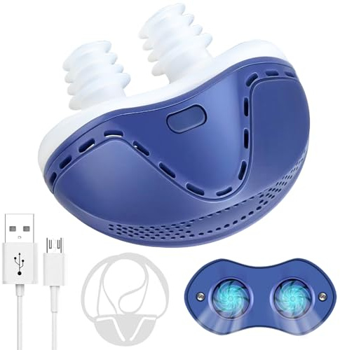 Anti Snoring Devices, Electric Anti Snoring Device, Effective Snoring Prevention, Sleep Apnea Devices for Men and Women, Adjustable Wind Speed, Suitable for All Nose Shapes, Blue