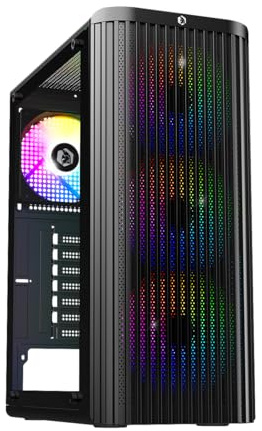 EMPIRE GAMING EC255 Boîtier PC Slim Gamer Moyen Tour ATX/mATX/ITX, Façade Mesh Airflow, 4 Ventilateurs RGB 120mm Préinstallés, Verre Trempé, Watercooling 240mm, GPU ≤265mm, USB3.0