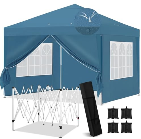 Laneetal Gazebo da Giardino con Pareti Laterali, Pergola per Campeggio, Feste, Spiaggia, Gazebo Pop-up Esterni, con Borsa per il Trasporto, Set di 4 Sacchi di Sabbia Vuoti，3x3 m Pieghevole, Blu