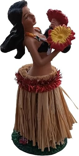 Hang Loose Wackel Hula Figur Tiki Mädchen Wackelfigur Wackeldackel Aloha Hawaii (11cm) Bastrock Grün