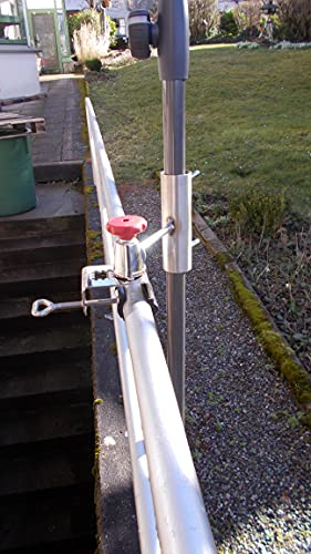 holly BRÜSTUNGS - SCHIRMHALTER - Edelstahl - 360 ° UNIVERSAL Duo - FUNKTIONSHALTER SCHIRMSTÖCKE BIS 40 mm Ø an Geländern - Relingen - Brüstungen - runden eckigen Elementen bis 60 mm Ø -