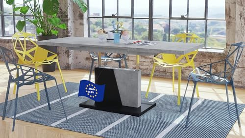 Mazzoni Grand Noir Couchtisch ausziehbar höhenverstellbar 120/180cm in Beton/Schwarz matt modern vielseitig Wohnzimmertisch Esstisch Beistelltisch Sofatisch platzsparend hochwertig Wohnzimmer