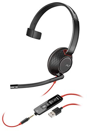 Plantronics – Blackwire 5210 USB-A-headset – trådbundet mono PC-headset med mikrofonarm – anslutning till PC/Mac, surfplatta och/eller mobiltelefon via USB-A eller 3,5 mm kontakt – lag, zoom etc.