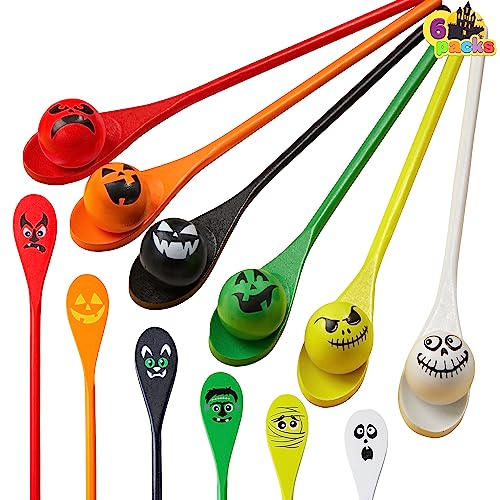 JOYIN 6 Pcs Halloween Egg and Spoon Race Game Set; Eyeballs and Spoons with Assorted Colors for Kids and Adults Halloween Outdoor Fun Games, Party Favor Supplies, Classroom Activities