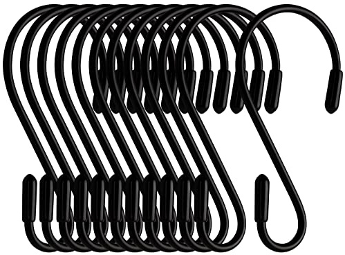 JatilEr 8cm S Haken Klein, 12Pcs S Hacken Schwarz Metallhaken zum Einhängen | Belastbar bis 5KG S-Form Hängehaken, Hängehaken für Kleiderstange Küchenleiste Küchenutensilien in Schlafzimmer Bad