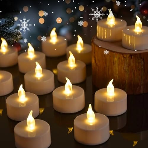 Eloer Tea Lights Flameless Candles, 50 Pack Warm Yellow Battery Operated Flickering Candles 200+ Hours Ideal for Home Decoration Outdoor Wedding Parties (50pack Warm Yellow)