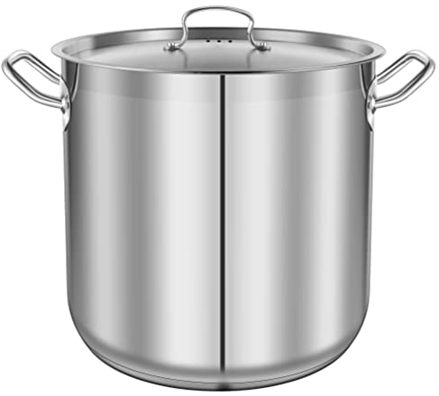 NutriChef Stainless Steel Cookware Stockpot, 37.8 Litres Heavy Duty Induction Soup Pot with Stainless Steel Lid and Strong Riveted Handles, Even Heat Distribution, Compatible with Most Cooktops