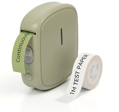 PRT etikettmaskin med tejp inbyggd skärare bärbar Bluetooth handhållen klistermärke skrivare för hemmakontor organisation iOS Android mini bläcklös etikett USB uppladdningsbar – grön