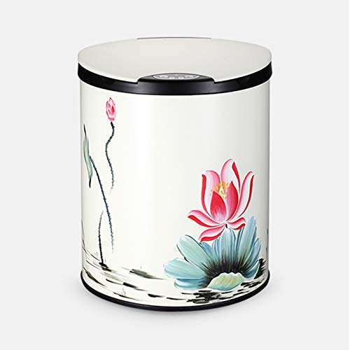 Poubelle Cuisine La poubelle ménagère peut avec une corbeille à induction de lotus peinte à la main de couvercle à la main, une poubelle automatique sans contact en métal, alimenté par des batteries (