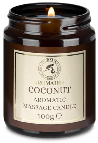 Bougie de Massage Noix de Coco 100g - Bougie de Cire de Soja - Mélange d'Huiles de Noix de Coco & d'Amande & de Monoï de Tahiti - Massage Relaxante - Calmant - Beauté - Aromathérapie