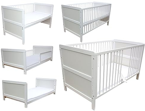 Micoland Kinderbett Juniorbett Beistellbett Babybett 3in1 mit Matratze weiß