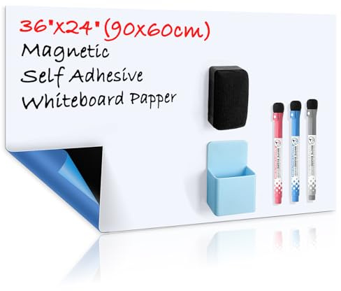 CUHIOY Whiteboard Folie, Selbstklebend, Magnetisch, 60x90cm | Trocken Abwischbar, Rückstandslos Entfernbar, Mit Marker, Radiergummi, Magnet, Für Klassenzimmer Büro Küche