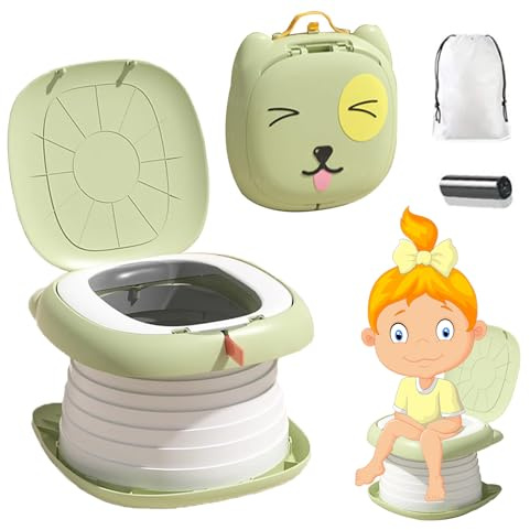 Reise-Töpfchen 3-in-1, tragbares Töpfchen für Kleinkinder, faltbarer Trainings-WC-Sitz, Kinder-Tragetöpfchenstuhl für Auto, Camping, Innen- und Außenbereich, Badezimmer – KAMHBE (Grün)