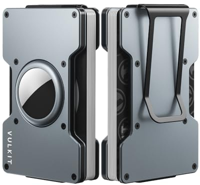 VULKIT Kartenetui Herren mit Geldklammer Metall Airtag Wallet Slim Kreditkartenetui RFID Schutz Geldbörse Herren Klein, Space Grau