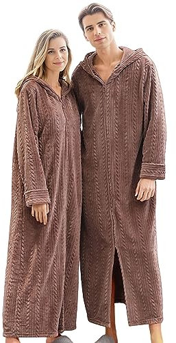 Chnnamzu Bademantel Flauschig für Herren Und Damen - Frottee Mit Kapuze - Lang - Hausmantel Mit Reißverschluss - Morgenmantel Warm