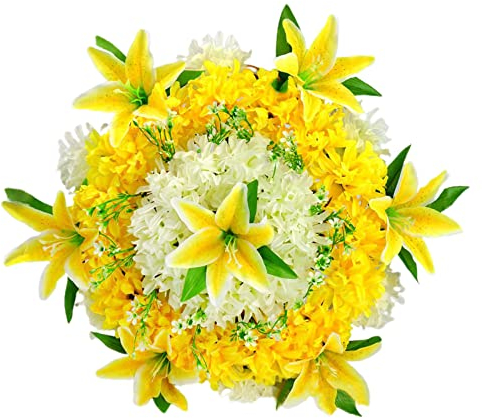 GisooM Künstlicher Trauerkranz, 19 Zoll Seidenchrysanthemenlilie, Grabkränze für Den Friedhof, Tribut, Gedenkkranz für Tribut, Oma, Papa, Mutter, Freund, Weiß, 50 cm(#2)