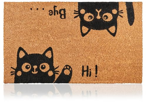 Paillasson Hi-Bye Chat en Fibre de Coco - 70x40cm - Tapis de Porte de Bienvenue, Surface Antidérapante PVC & Fibre de Coco - Entrée Maison, Couloirs, Portes - Accessoires Maison-Original & Minimaliste