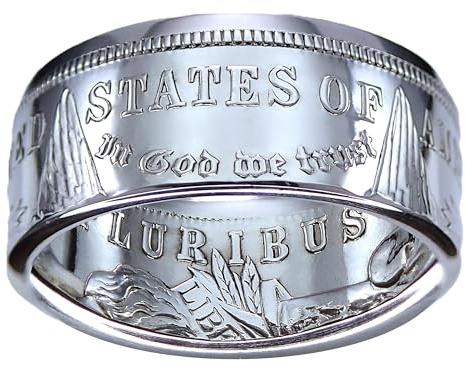 ARTISAN COINAGE MORGAN Silver Dollar U.S. Coin Ring (Sizes 7-15) - Custom Handmade in USA (Polished/Tails, 11