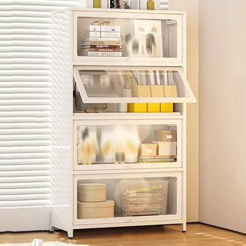 YQMHEZ transparente Vitrine mit 2 bis 4 Etagen, mit Stahlrahmen und Arbeitsplatte aus gehärtetem Glas, aufklappbare Schranktür, versiegelt und staubdicht, leicht zu reinigen (Color : Wit, Size : 100