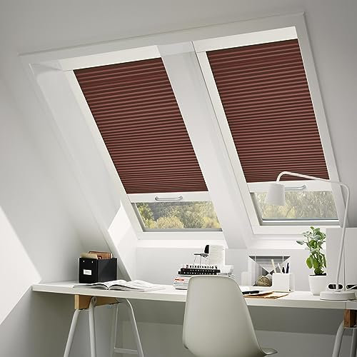 Moonice Kabellos Dachfensterrollos Blickdicht Thermo Wabenplissee Sonnenschutz Fensterrollos für die Decke Maßgefertigte Rollos für schräge Fenster - Sondergrößen (Ziegelrot)