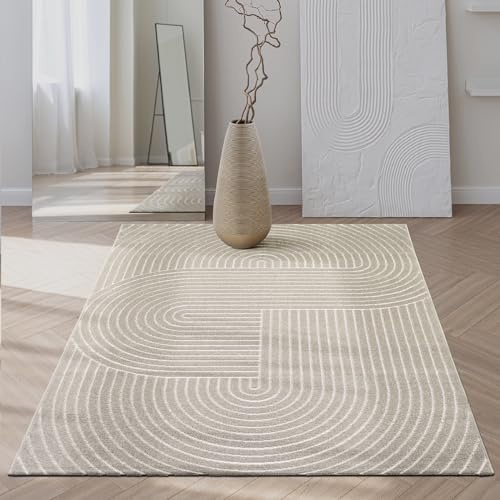 the carpet Santo Plus Outdoor Teppich – Beige, 140 x 200 cm – Wetterfest & Pflegeleicht, Balkon Teppich, Terrasse & Garten, Flachgewebe Indoor & Outdoor, Modern für Wohnzimmer & Schlafzimmer