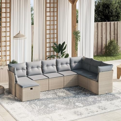 Faroom Gartenlounge Outdoor mit Stauraum Ecklounge Klein Garten Lounge Sofa Outdoor Sitzecke Balkon Loungemöbel Gartensofa Ecksofa Balkonmöbel Rattansofa Couch Beige und Grau 8-tlg-Type-310