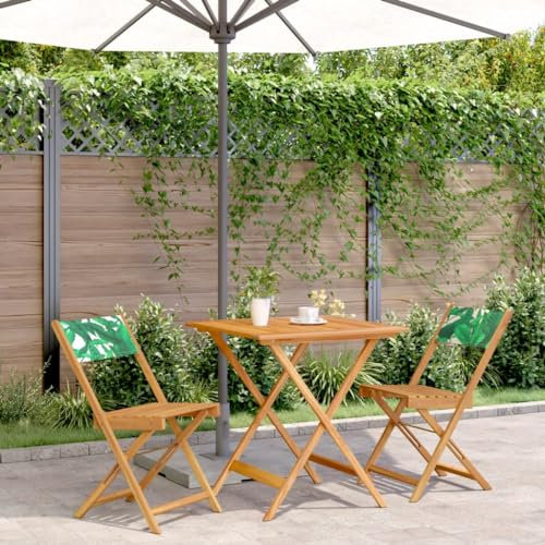 Tidyard 3-TLG. Bistro-Set Bistroset Bistrotisch Stühle Balkonset Balkonmöbel Gartenset Sitzgarnitur Gartengarnitur Gartenmöbel Sitzgruppe Blattmuster Stoff und Massivholz5 94