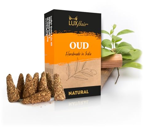 LUXflair 100% Natürliche Räucherkegel Oudh - 10 Räucherkegel, Natural Oud Räucherkerzen mit grob gemahlenen Rohstoffen, vegan & tierversuchsfrei