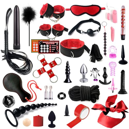 Kits de Bondage 37 Pièces SM Set, Menottes Sexy Érotique, Retenue et Bondage, Bdsms Set Couple Sangle D'exercice, Kit Sex Toýs Couple, Jeux Sexuelle Adulte, Rouge Sexuelle Adult