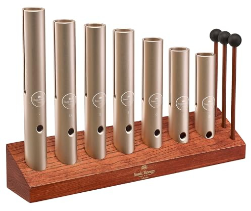 Sonic Energy Chakra Wah-Wah Tube Set, Champagner-Gold (WWTSETCHA) | 7-teilig, 432 Hz, Ton C5 bis H5, inkl. Ständer, Hülle, Tasche und Schlägel, Aluminium, Eschenholz