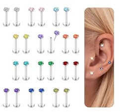 Kakonia Helix Piercings 20G Tragus Piercing Gold Silber Flatback Ohrstecker Piercing Ohr Chirurgenstahl Push In Ohrstecker Conch Medusa Lippenpiercing Set Nasenpiercing Stecker für Damen - Silber 4MM