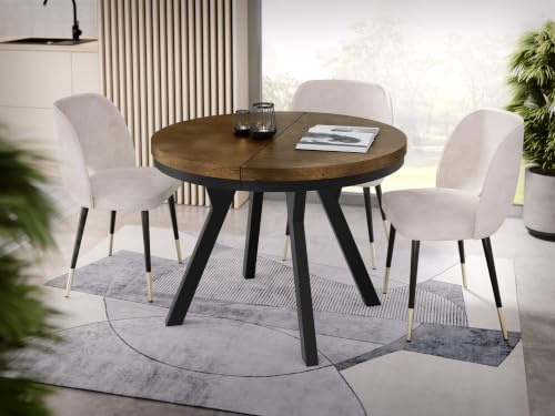 WFL GROUP Designer Runder Ausziehbarer Esstisch - Loft-Stil, Industriell, Platzsparend - Schwarze Beine - 100 bis 200 cm - für 5-10 Personen - Hergestellt in EU - Lefkas Eiche - 200 cm
