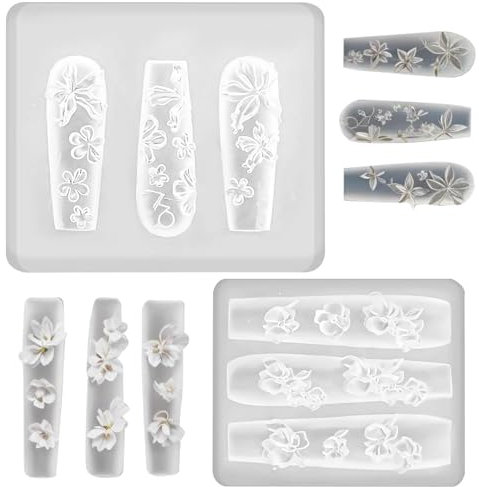 2 moldes de silicona para decoración de uñas con forma de flor, bonitos moldes de silicona para decoración de uñas, herramientas para crear dijes, exquisitas plantillas decorativas para mujeres