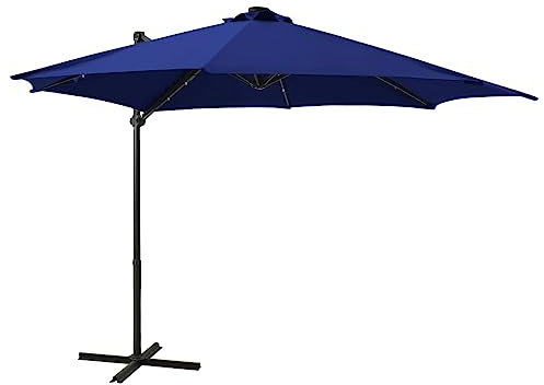 LLEZKBR Cantilever Garden Parasol with Pole and LED Lights Azure Blue 300 cm