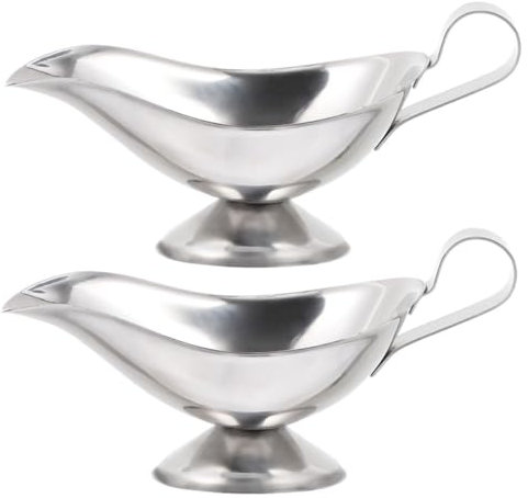 HOMOCONO 2pcs Stainless Steel Gravy Jug Spout Sauce Pitcher for Dipping Sauce Seasoning Jar for Steak and Salad Dressings